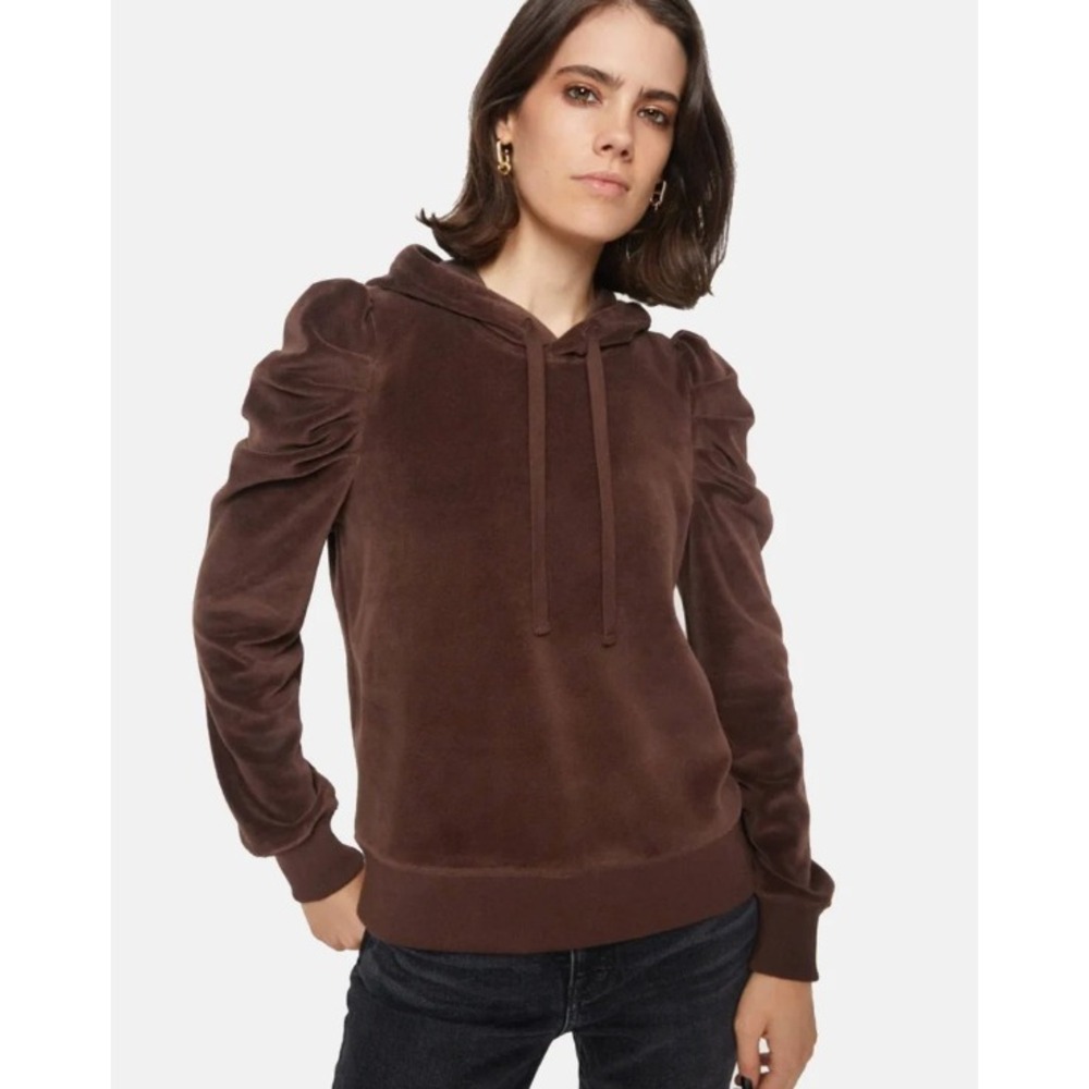 Rebecca Minkoff‎ Brown Velour Puff Sleeve Hoodie Sweatshirt Ruched Medium